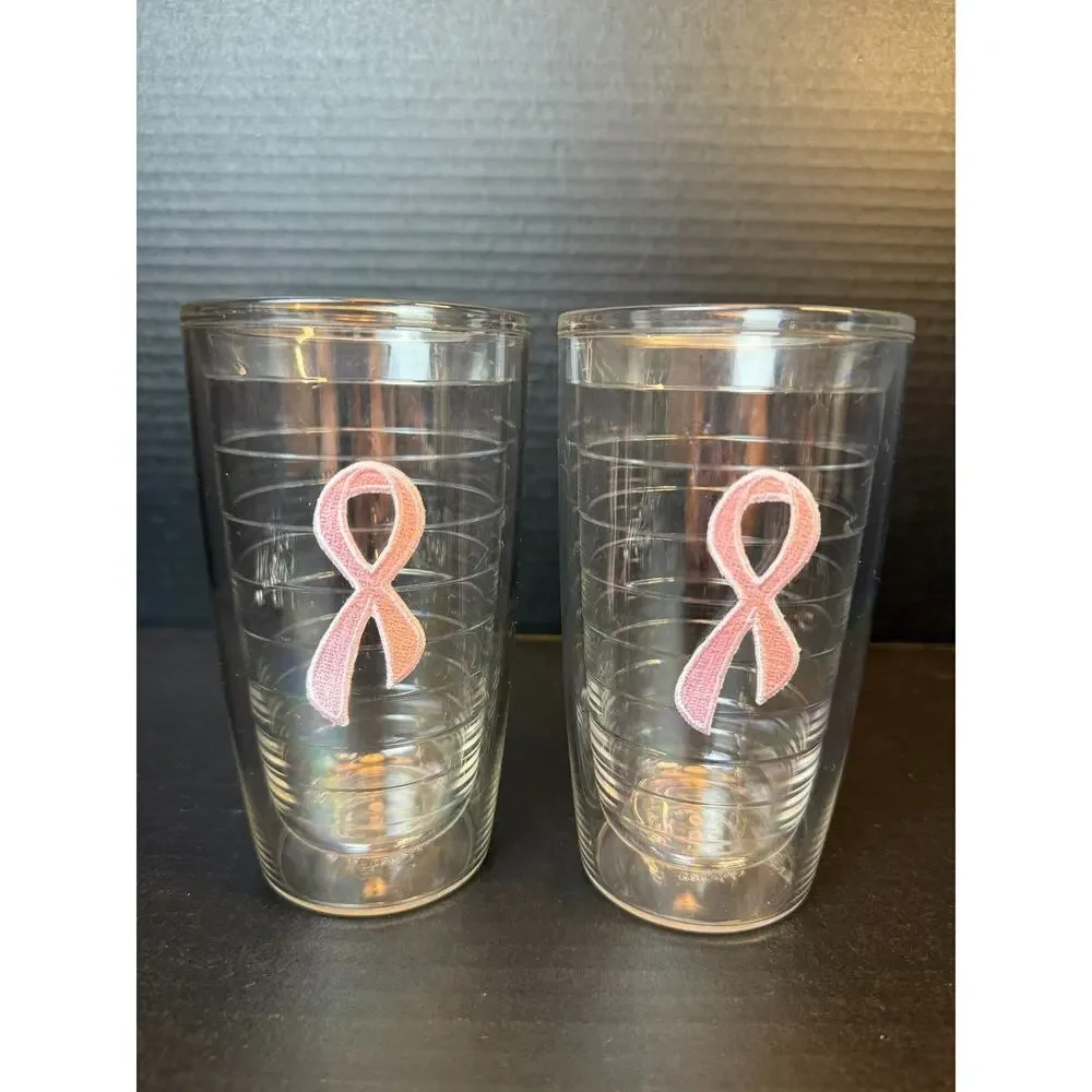Tervis Pink Breast Cancer Awareness Ribbon Lot of 2 Tumblers 16 oz Insulated